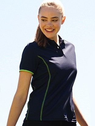Stitch Feature Essentials-Ladies Short Sleeve Polo (Black/Gold, Black/Grey, Black/Orange +9 more)