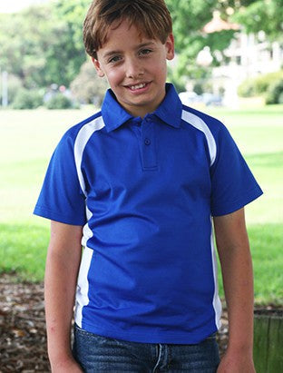 Team Essentials-Kids Short Sleeve Contrast Panel Polo (Black/Gold, Black/Orange, Black/Red +11 more)