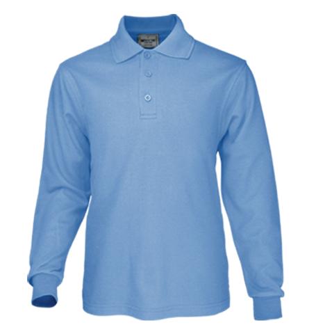 Kids Plain Colour Poly Face Cotton Backing Long Sleeve Polo